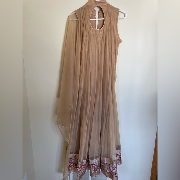 Indian Tan Salwar Suit with Matching Churidaar Style Pant and Dupatta - Picture 2 of 6